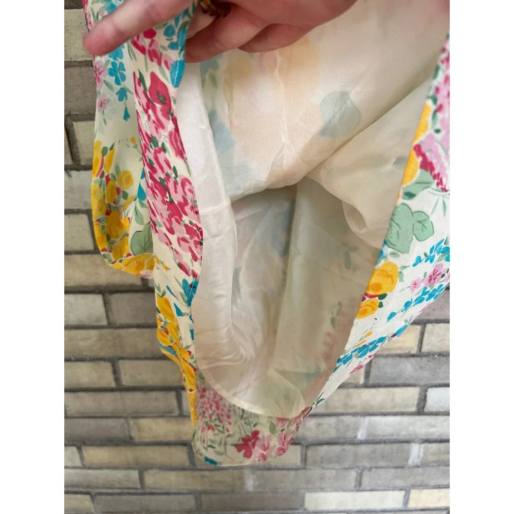 Yumi Kim Floral Silk Ruffle Mini Dress Ivory Pink Yellow Blue Medium - Picture 5 of 9